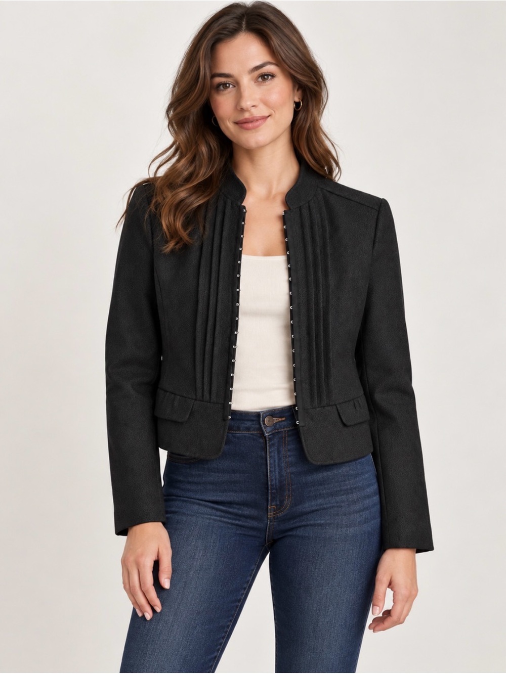Hinge Coat Long Sleeve Short Waisted Wool Jacket Charcoal Gray Size XS